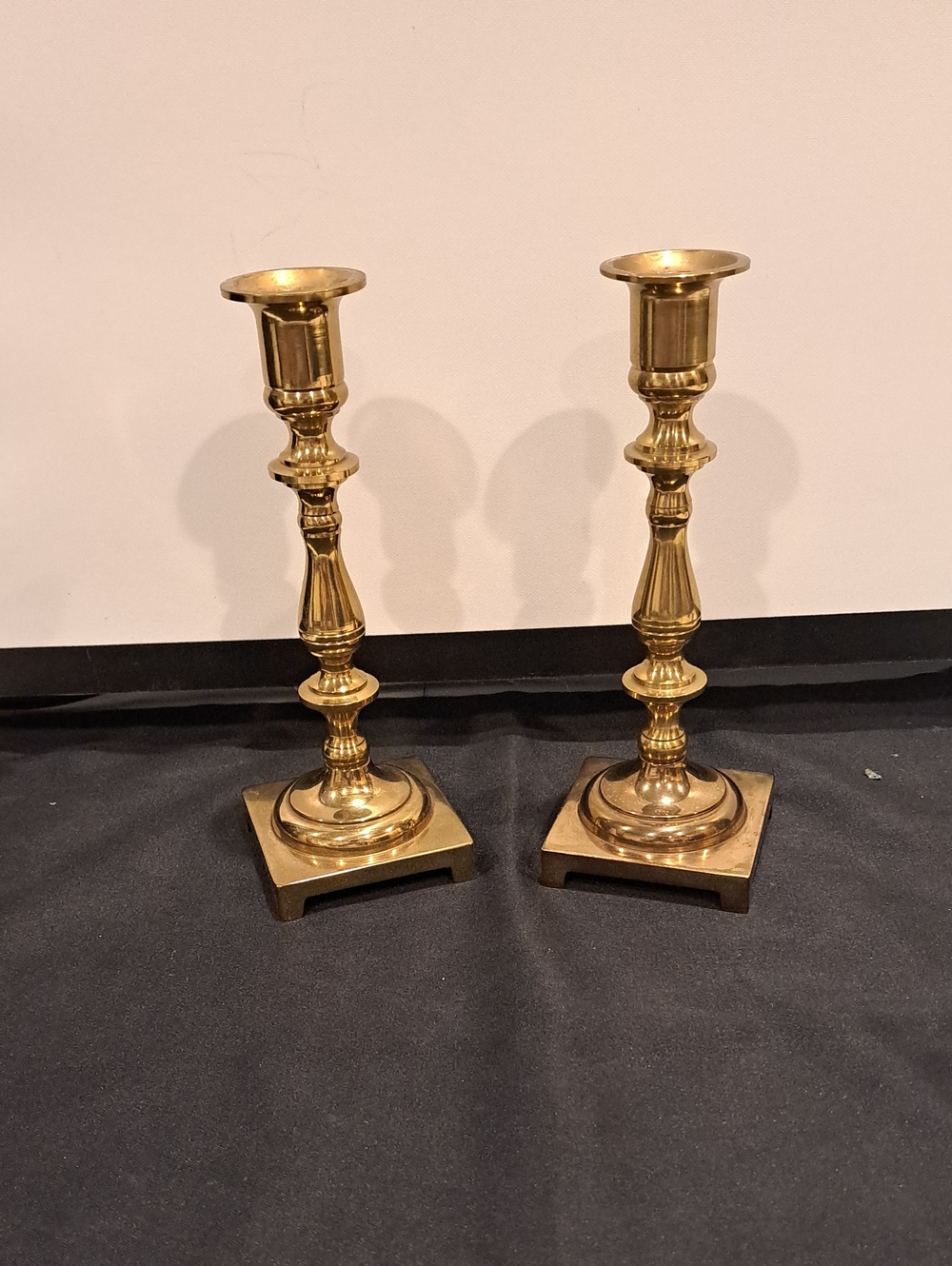 Vtg CMalmy Solid Brass Candlesticks VG Cond. 4 1/2" Tall With 2 1/2" Sq. Base.